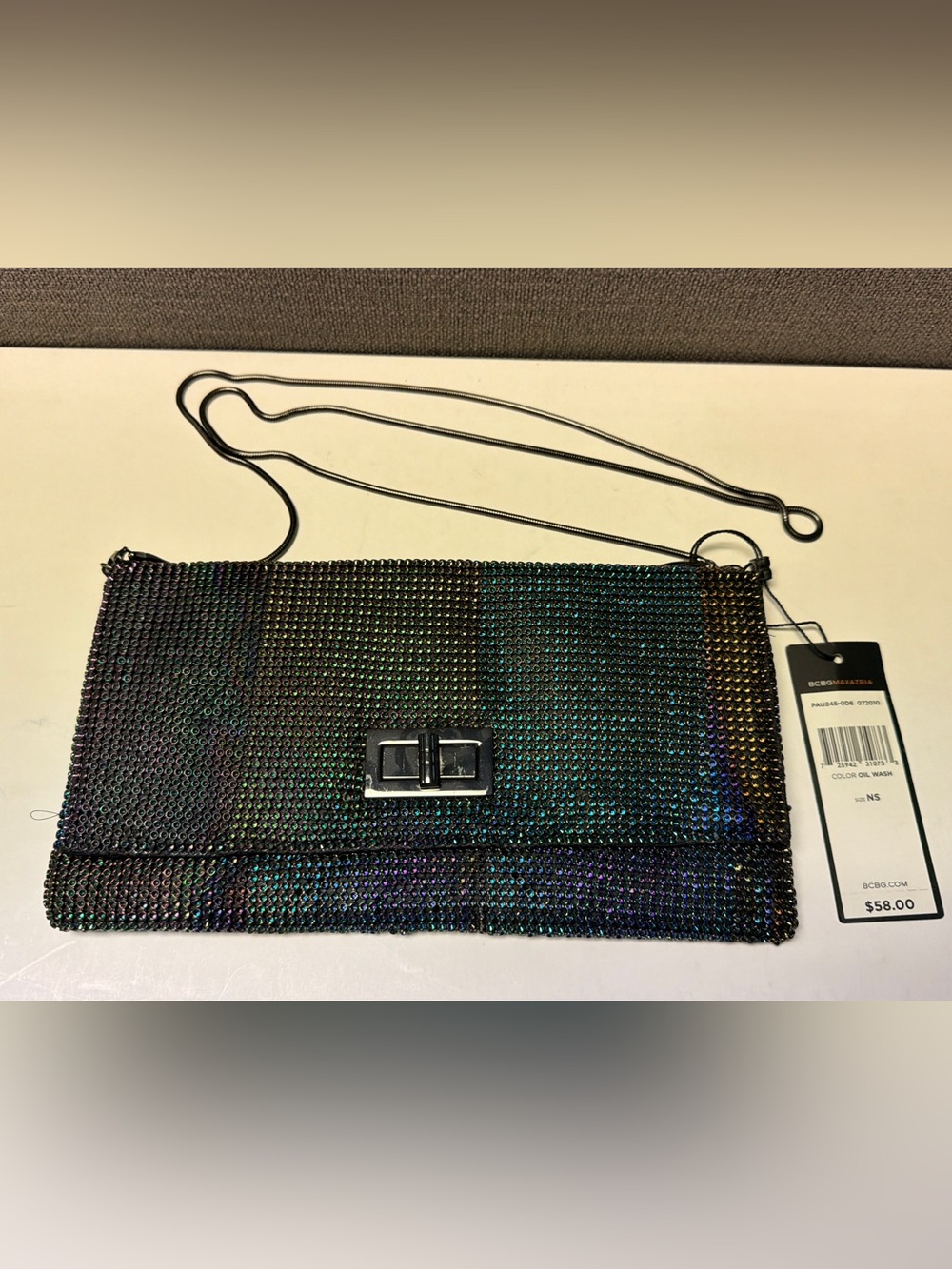 BCBGMaxAzria Iridescent Crystal-Embellished Black Clutch